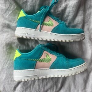 Nike air force 1 lows. Teal/pink/lime green. Size 8 men ~9.5 wome…